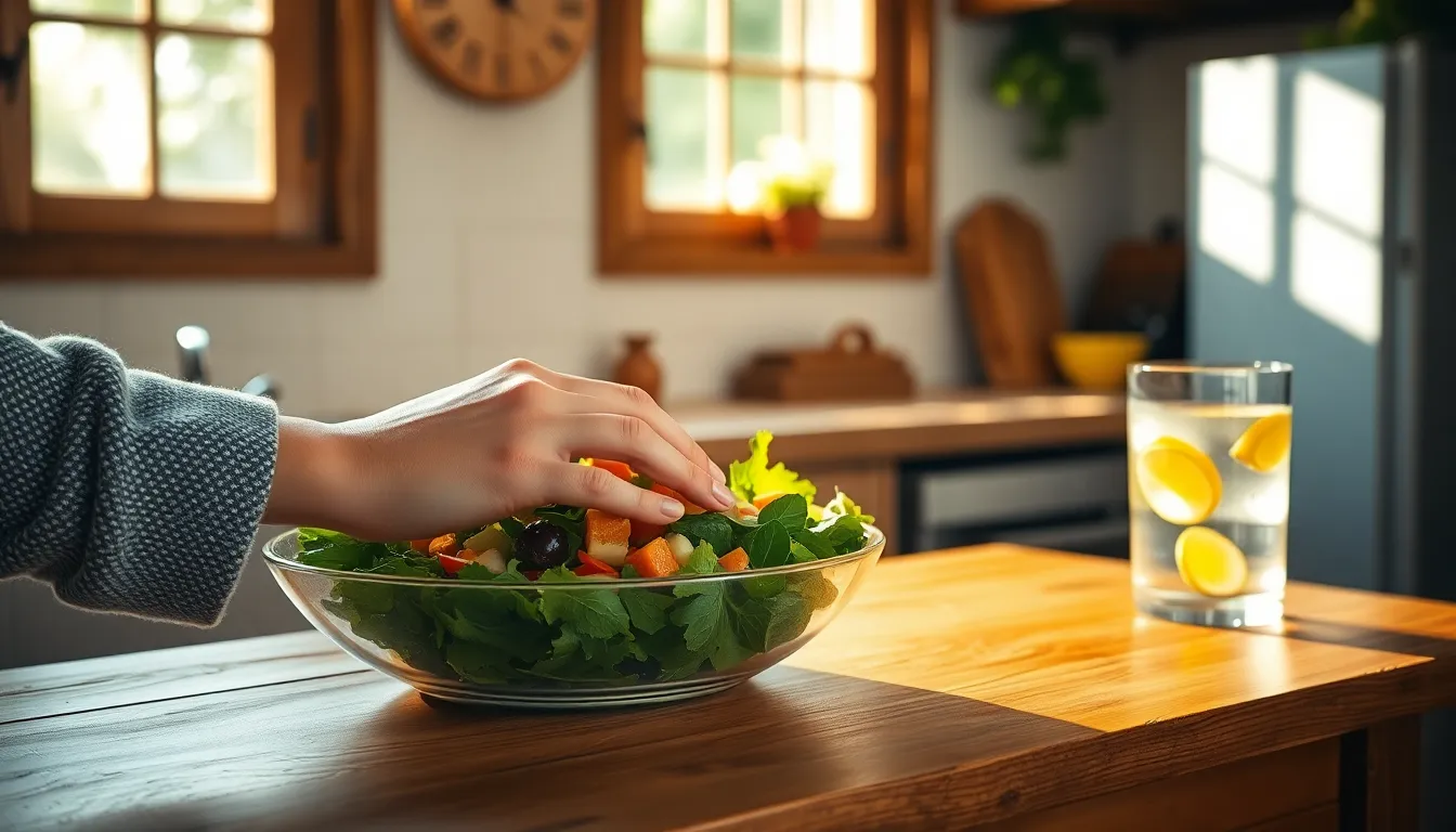 다채로운 채소와 과일로 구성된 건강한 식단 이미지