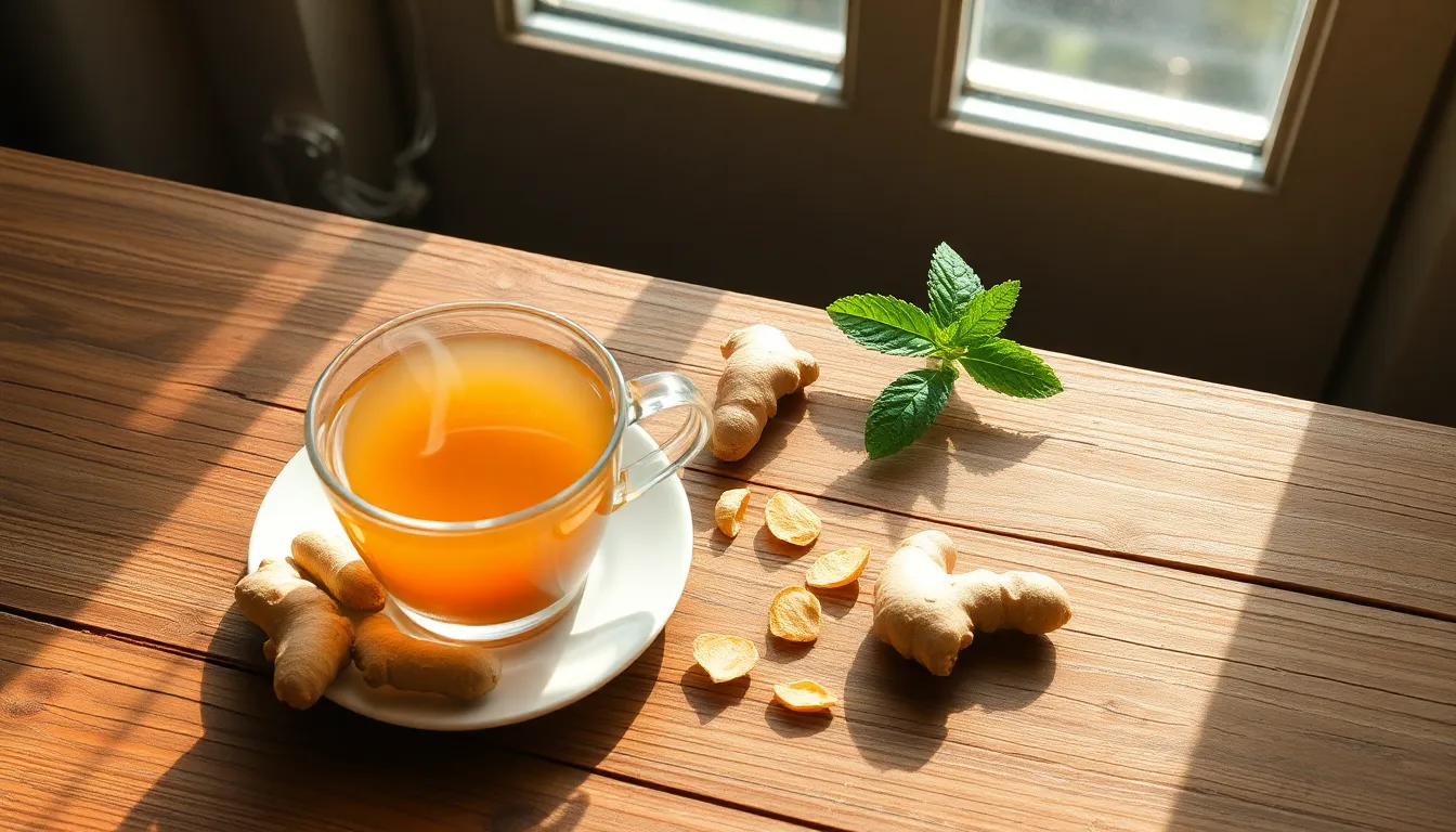 신선한 생강과 생강차