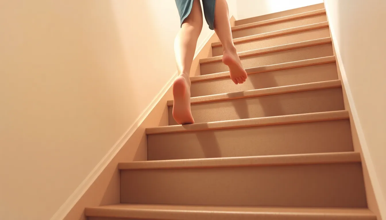 계단을 오르내리는 사람들의 모습