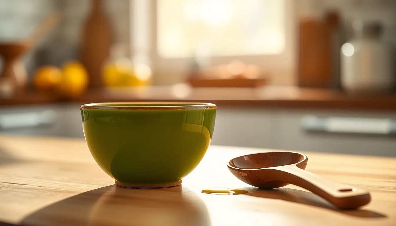 신선한 올리브유가 담긴 작은 그릇