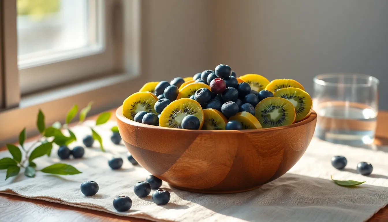 신선한 블루베리와 키위