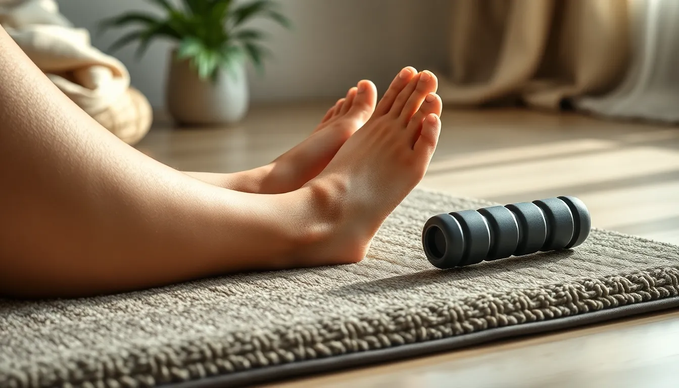 종아리 발바닥 롤링으로 하체 부종을 완화하는 모습