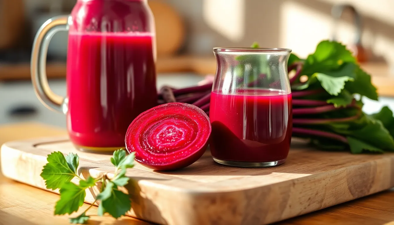 신선한 레드비트와 즙