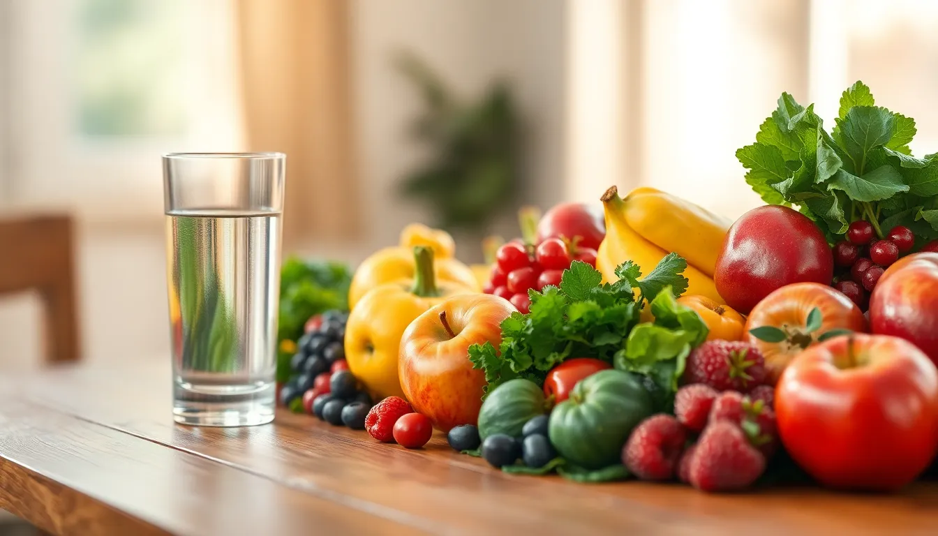 신선한 과일과 채소로 가득한 식탁