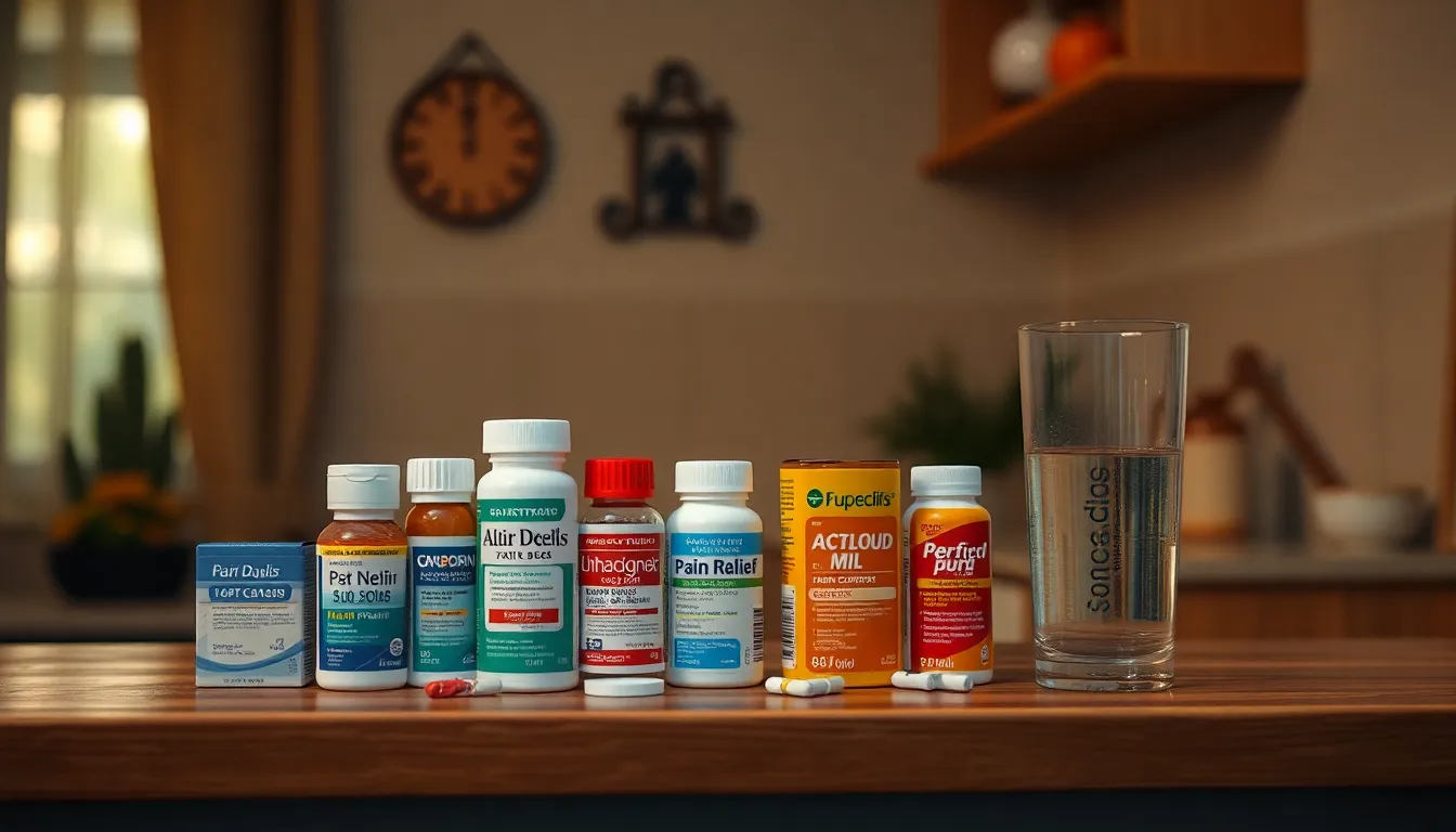 다양한 약국 진통제들이 진열된 모습