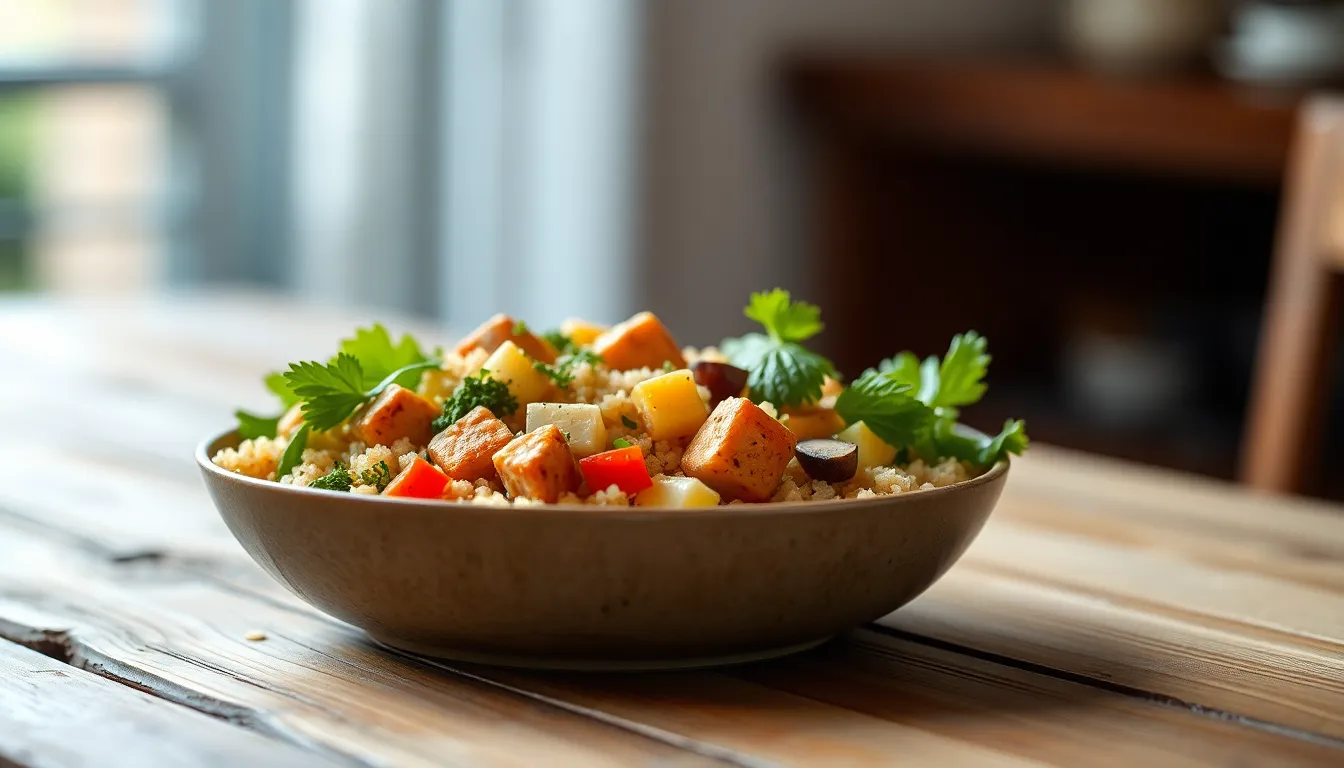 바쁜 직장인 위한 건강 간편식 꿀팁 2 신선한 채소와 건강 간편식이 담긴 식탁 이미지