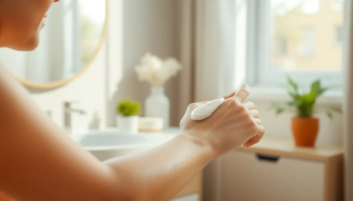 환절기 건조한 피부를 위한 보습제 바르는 모습