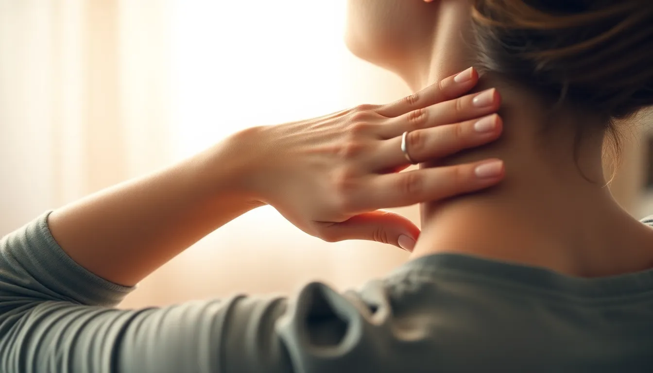 바른 자세로 목 스트레칭 하는 모습